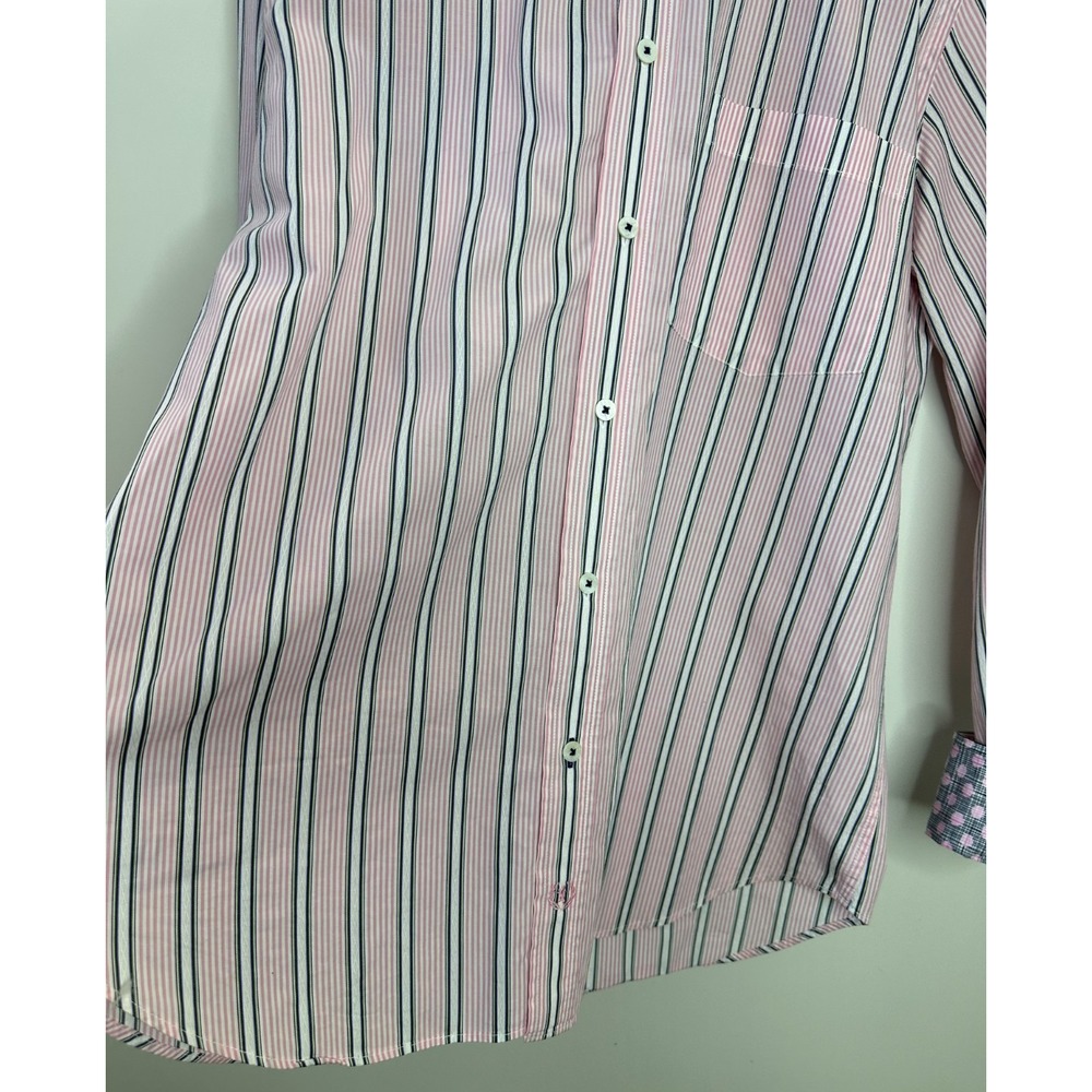 Bugatchi Uomo Pink White Striped Cotton Long Sleeve Button Down Shirt Mens Large - Picture 6 of 12